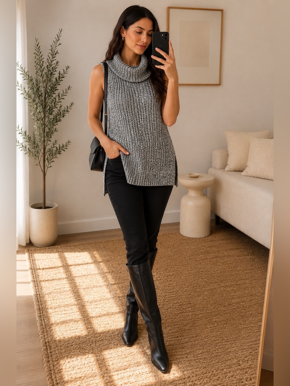 Artisan NY Marled Cable Knit Cowl Neck Tunic Sweater Vest Medium NWOT Boho Cozy